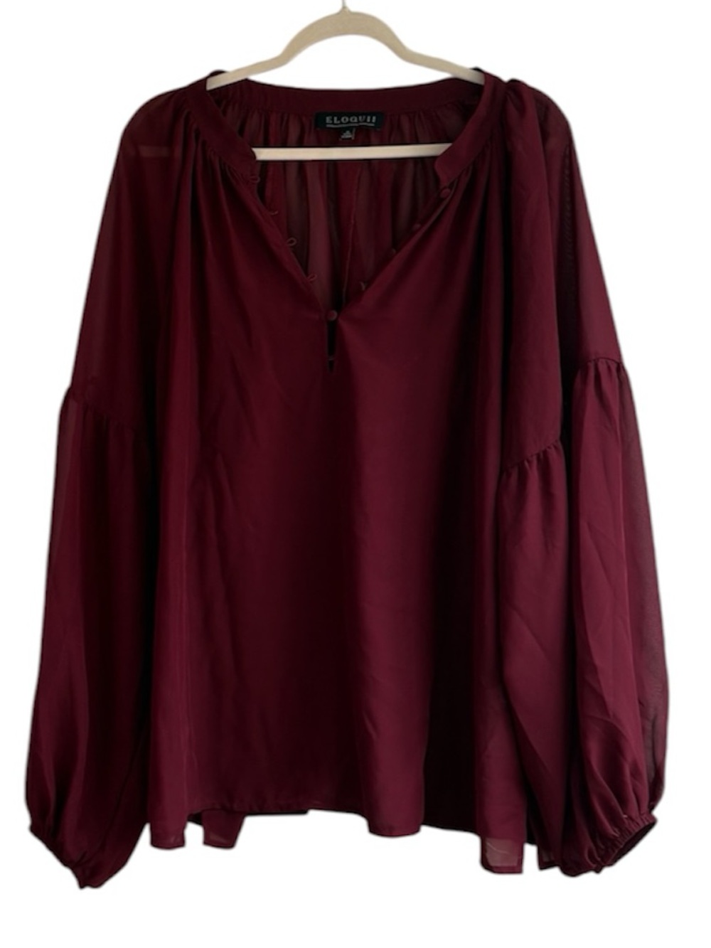 Eloquii Burgundy Red Chiffon Long Sleeve Peasant Blouse Size 18